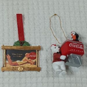 Lot of 2 Vintage Coca Cola Hanging Christmas Ornaments